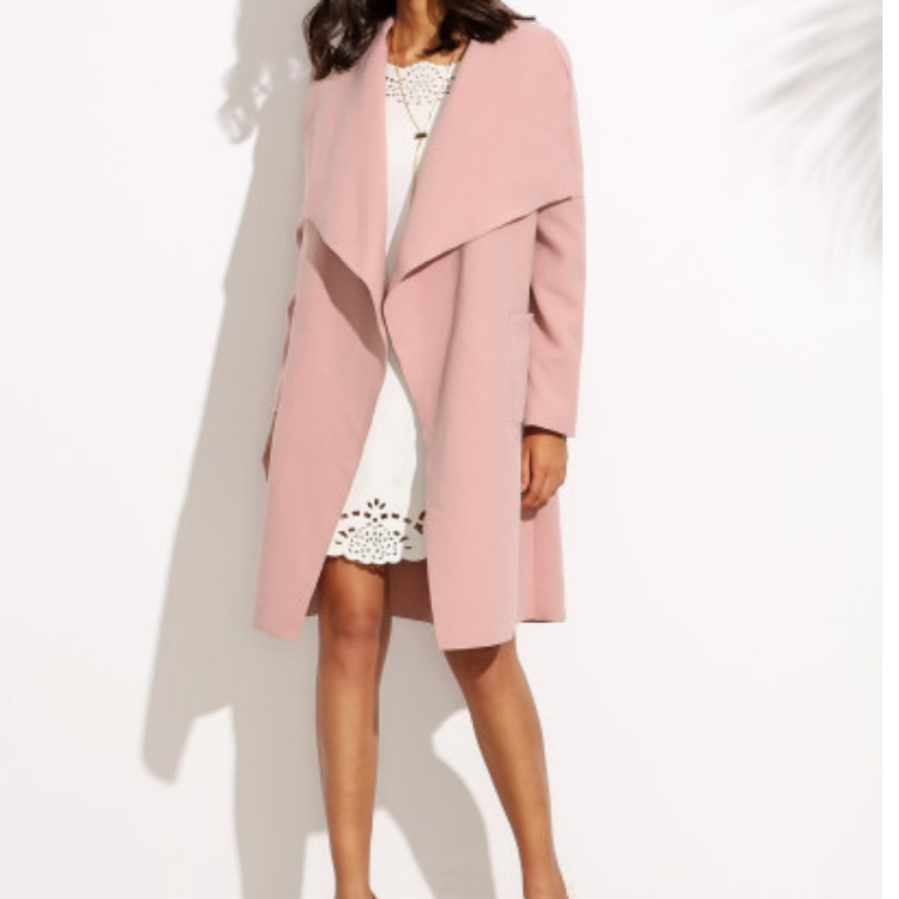 Pink Cotton Drop Shoulder Drape Wrap Coat